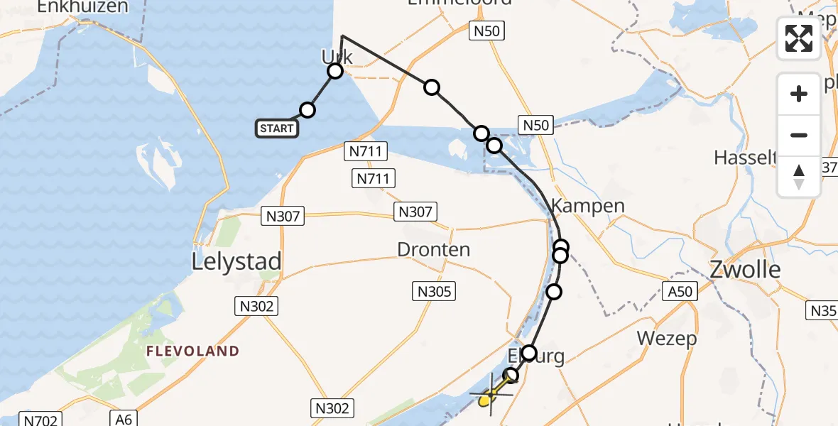 Routekaart van de vlucht: Politieheli naar Doornspijk