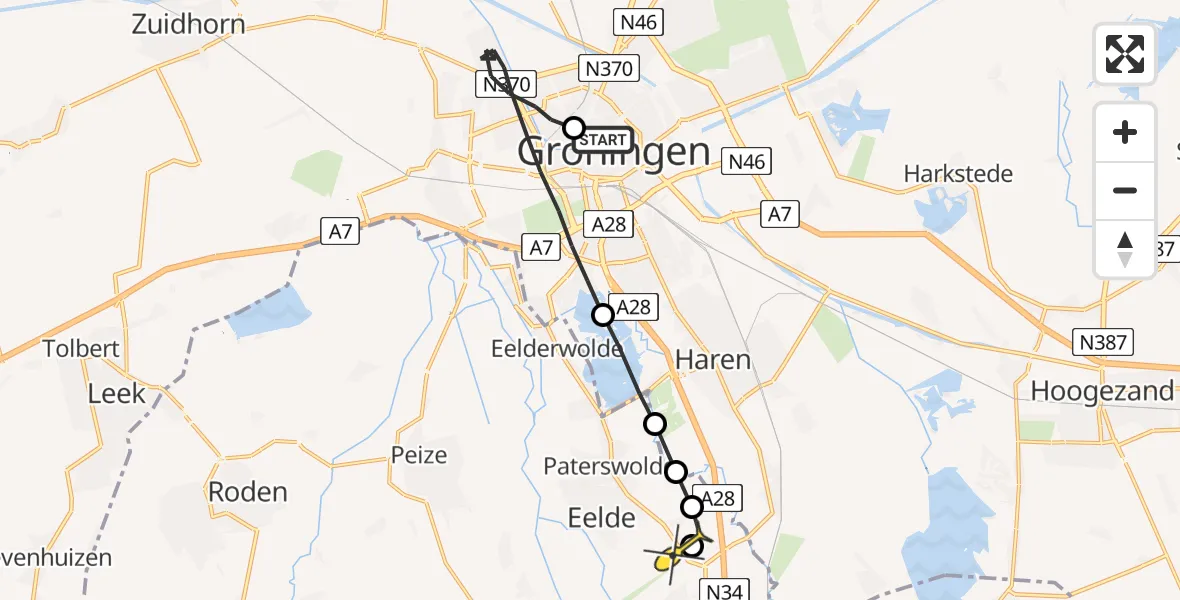 Routekaart van de vlucht: Lifeliner 4 naar Groningen Airport Eelde