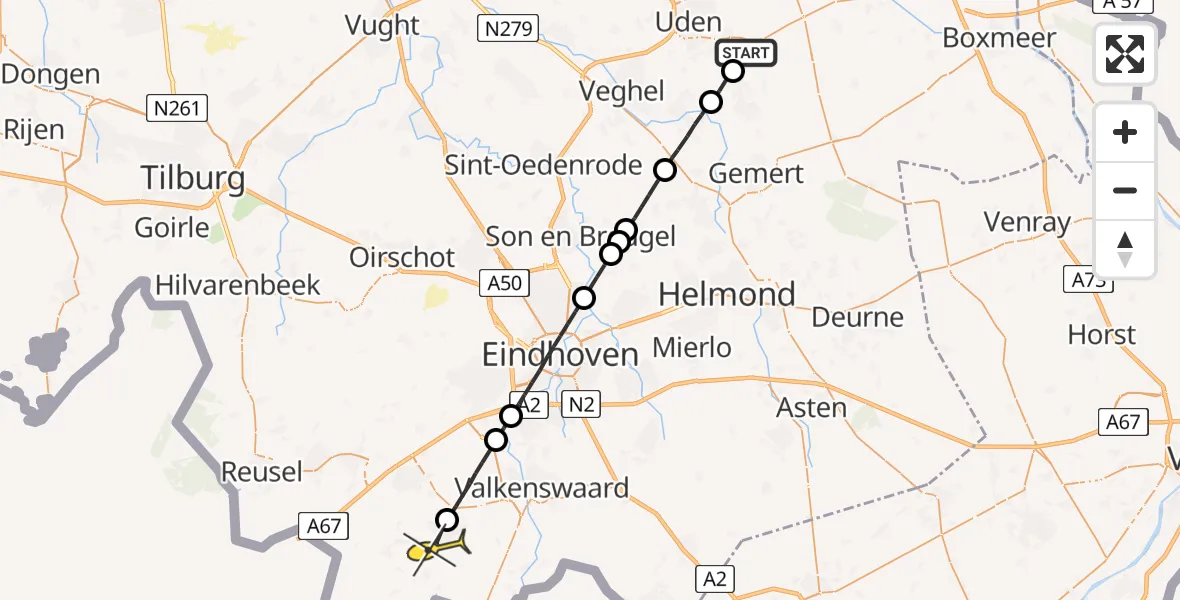 Routekaart van de vlucht: Lifeliner 3 naar Bergeijk