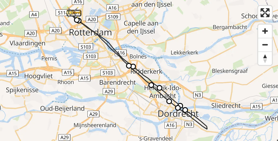 Vluchtroute Traumahelikopter Rotterdam The Hague Airport - Rotterdam The Hague Airport, 23 juni 2023, 15:59
