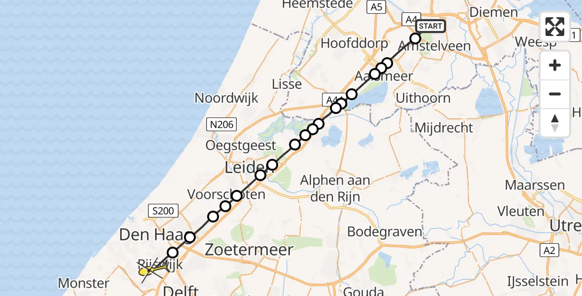 Routekaart van de vlucht: Lifeliner 1 naar Rijswijk