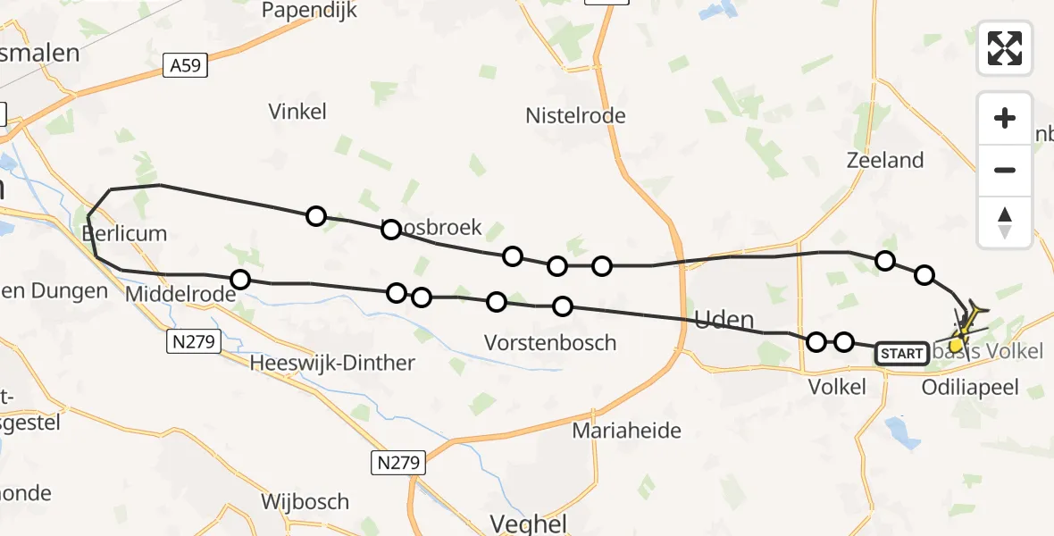 Routekaart van de vlucht: Lifeliner 3 naar Vliegbasis Volkel