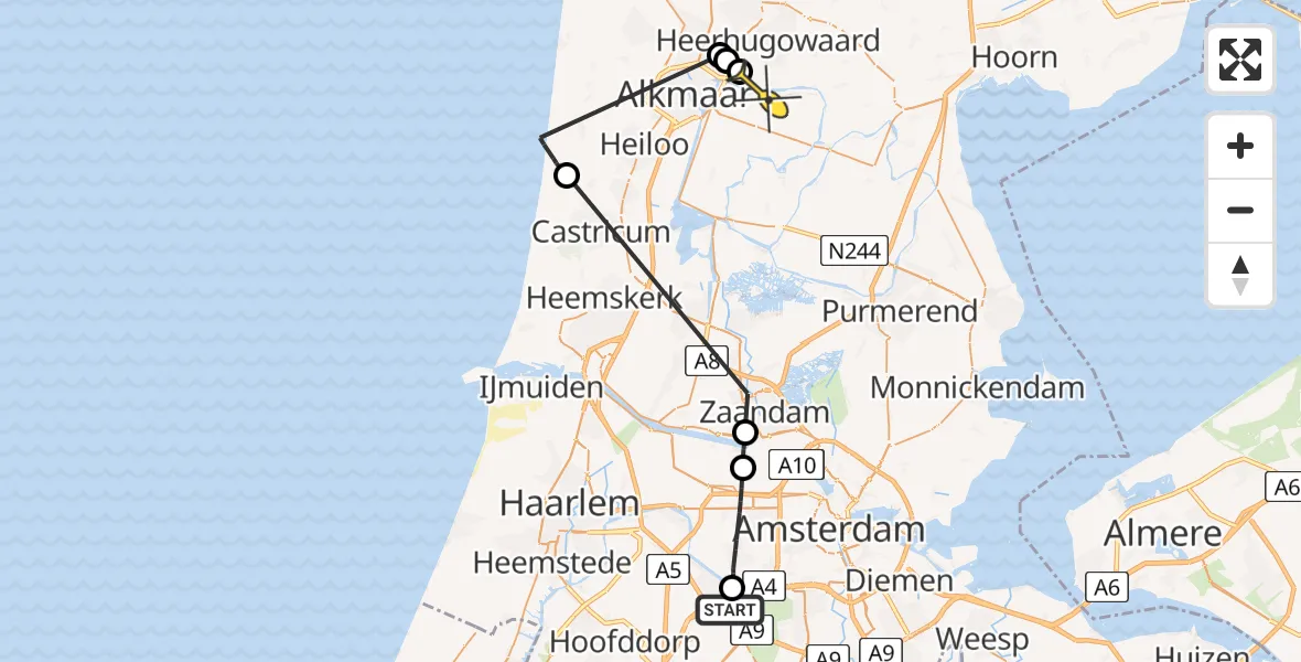 Routekaart van de vlucht: Politiehelikopter naar Oterleek