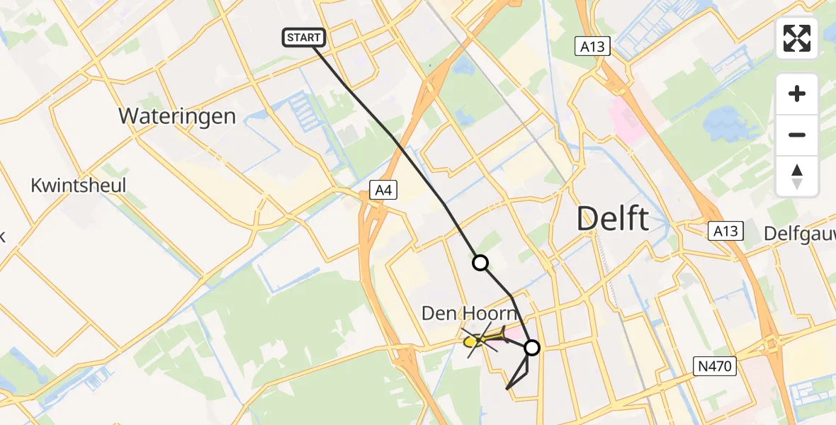 Routekaart van de vlucht: Lifeliner 1 naar Delft