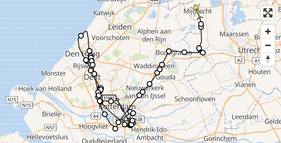 Routekaart van de vlucht: Politieheli naar Mijdrecht