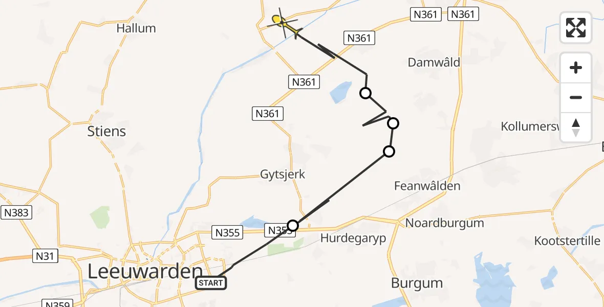 Routekaart van de vlucht: Ambulanceheli naar Burdaard