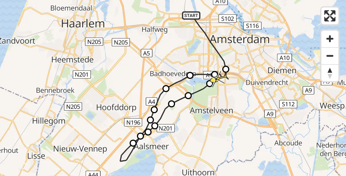 Routekaart van de vlucht: Lifeliner 1 naar VU Medisch Centrum Amsterdam