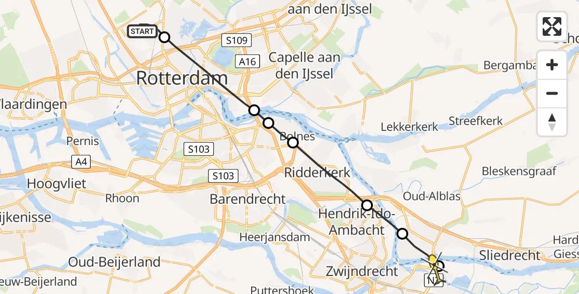 Routekaart van de vlucht: Lifeliner 2 naar Dordrecht