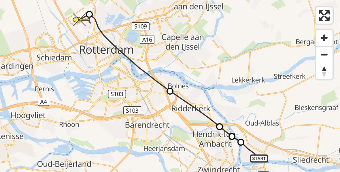 Routekaart van de vlucht: Lifeliner 2 naar Rotterdam The Hague Airport