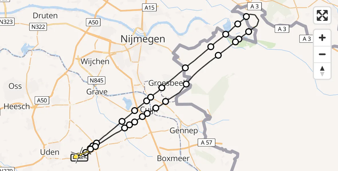 Routekaart van de vlucht: Lifeliner 3 naar Vliegbasis Volkel