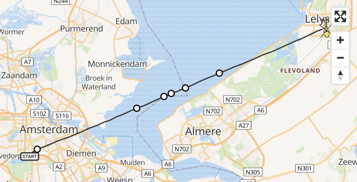 Routekaart van de vlucht: Lifeliner 1 naar Lelystad