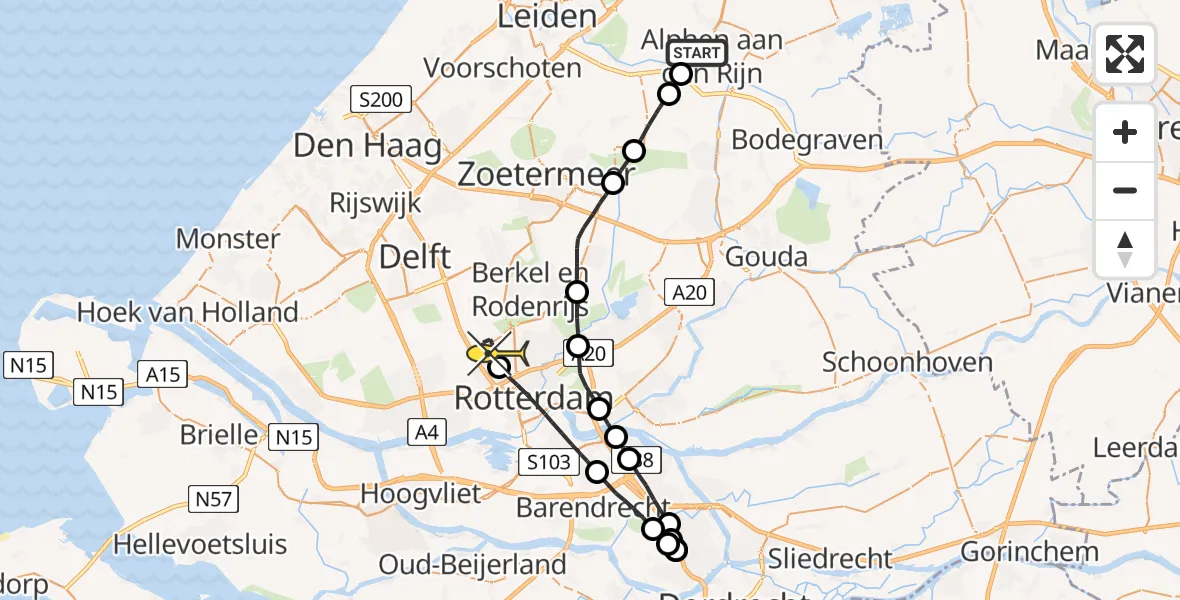 Routekaart van de vlucht: Lifeliner 2 naar Rotterdam The Hague Airport