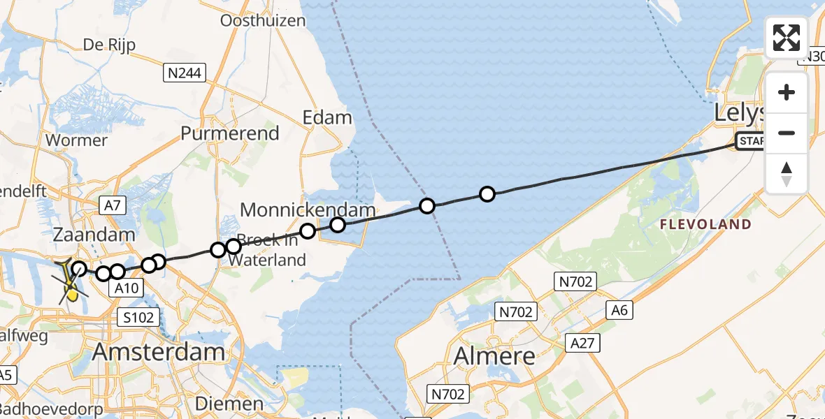 Routekaart van de vlucht: Lifeliner 1 naar Amsterdam Heliport