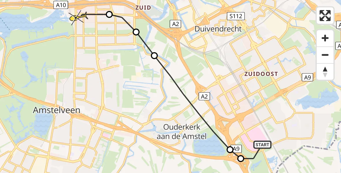 Routekaart van de vlucht: Lifeliner 1 naar VU Medisch Centrum Amsterdam