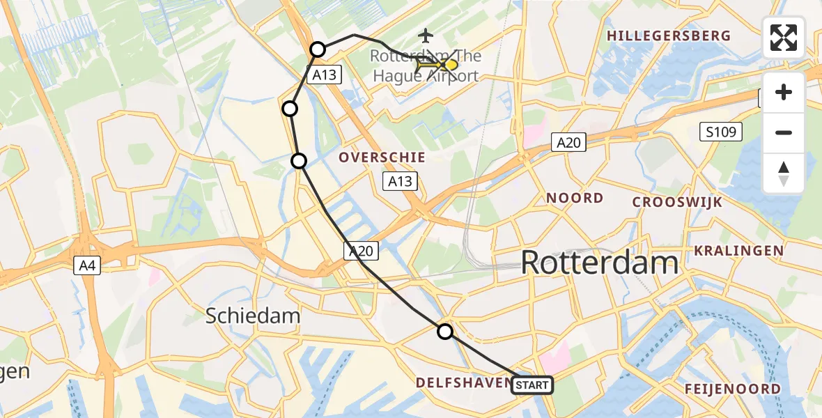 Routekaart van de vlucht: Lifeliner 2 naar Rotterdam The Hague Airport