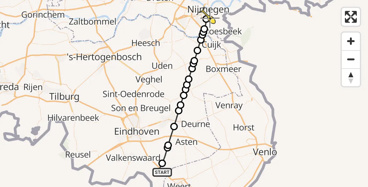 Routekaart van de vlucht: Lifeliner 3 naar Radboud Universitair Medisch Centrum