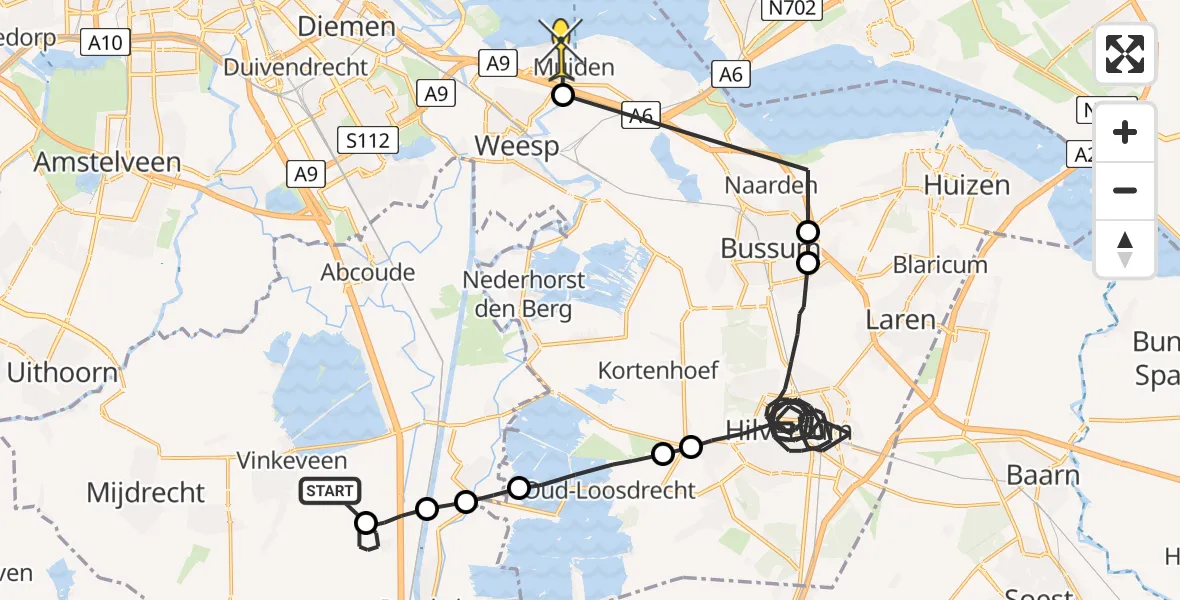 Routekaart van de vlucht: Politieheli naar Muiden