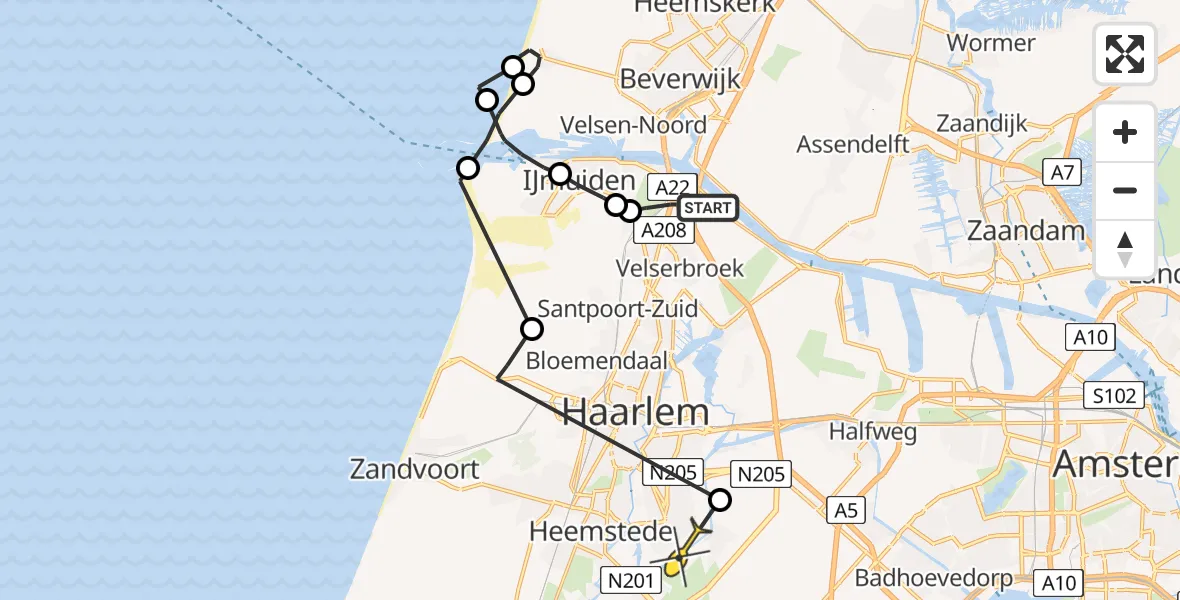 Routekaart van de vlucht: Politieheli naar Haarlem