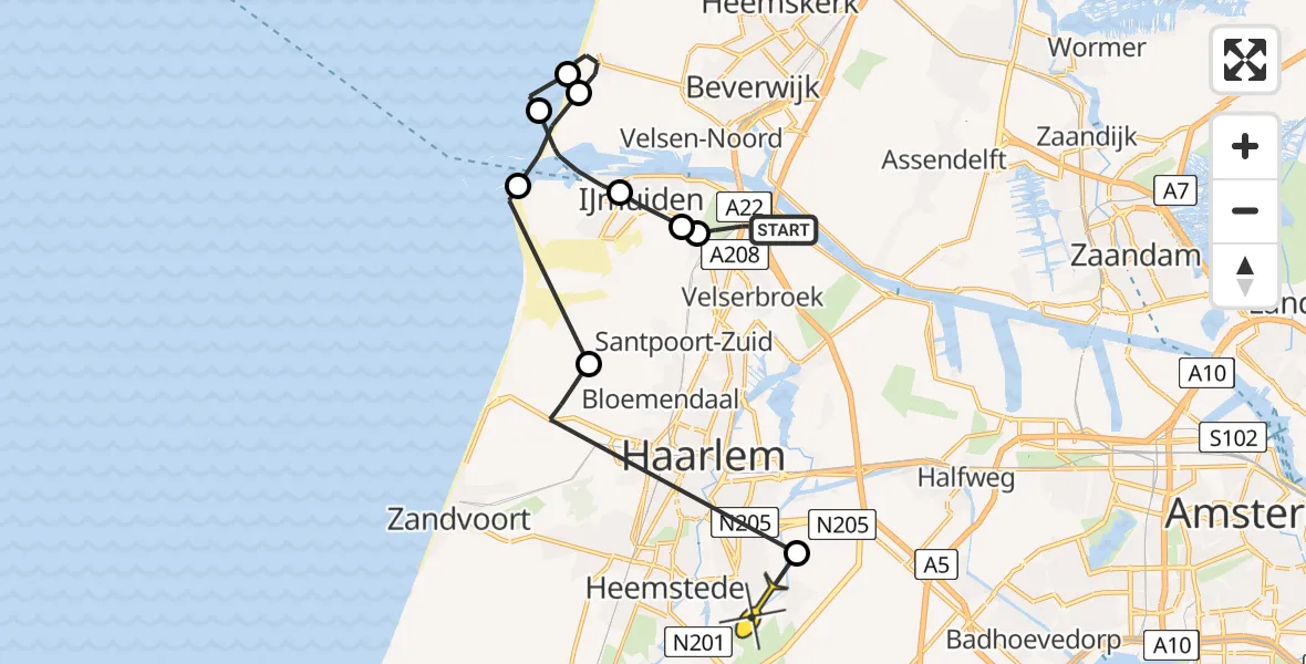 Routekaart van de vlucht: Politiehelikopter naar Haarlem