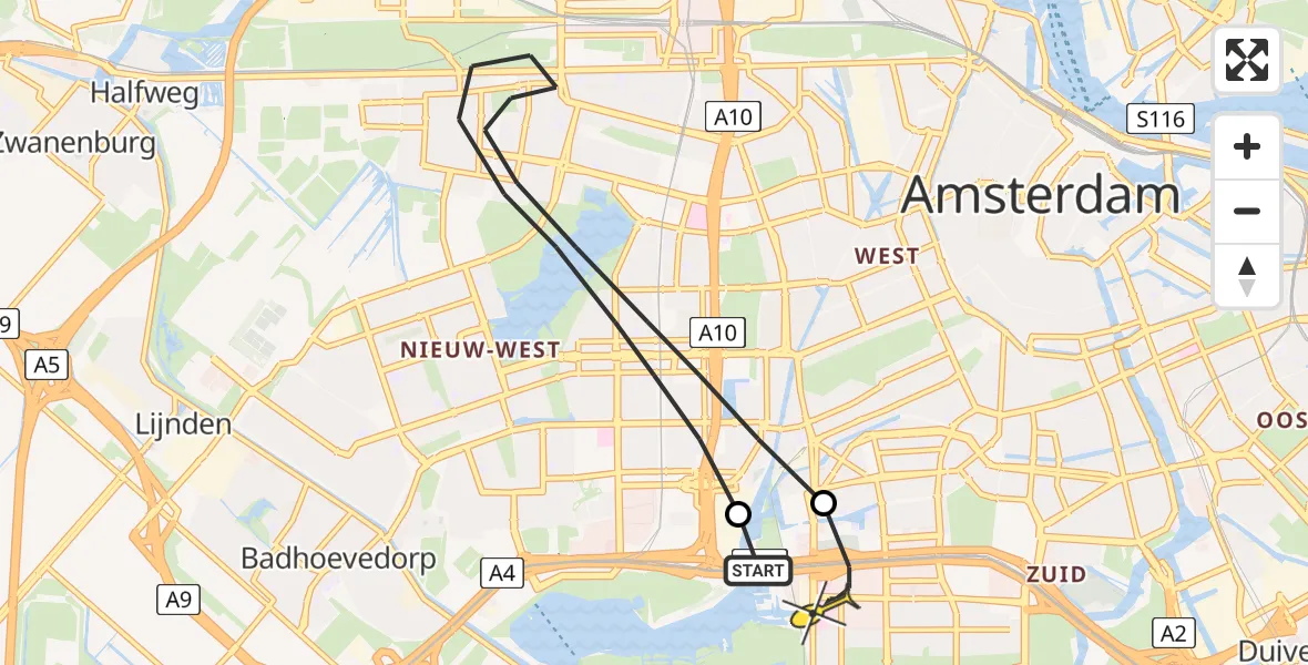 Routekaart van de vlucht: Lifeliner 1 naar VU Medisch Centrum Amsterdam