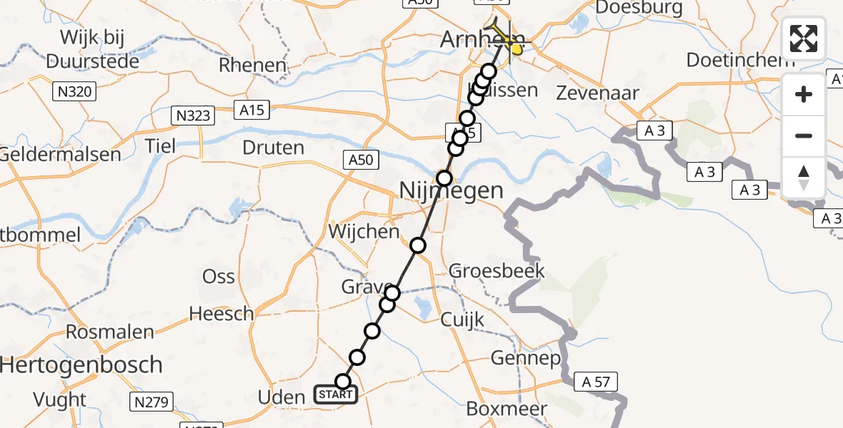 Routekaart van de vlucht: Lifeliner 3 naar Arnhem