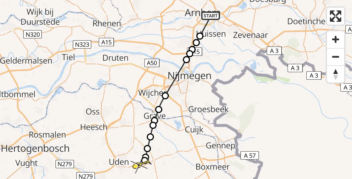 Routekaart van de vlucht: Lifeliner 3 naar Vliegbasis Volkel