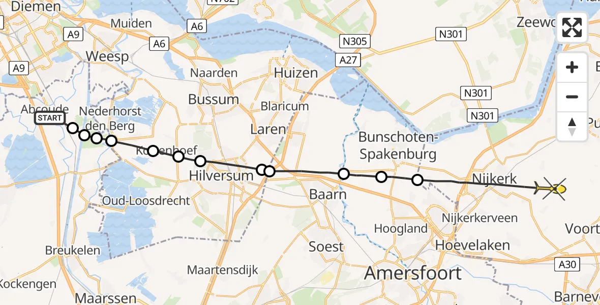 Routekaart van de vlucht: Politieheli naar Putten