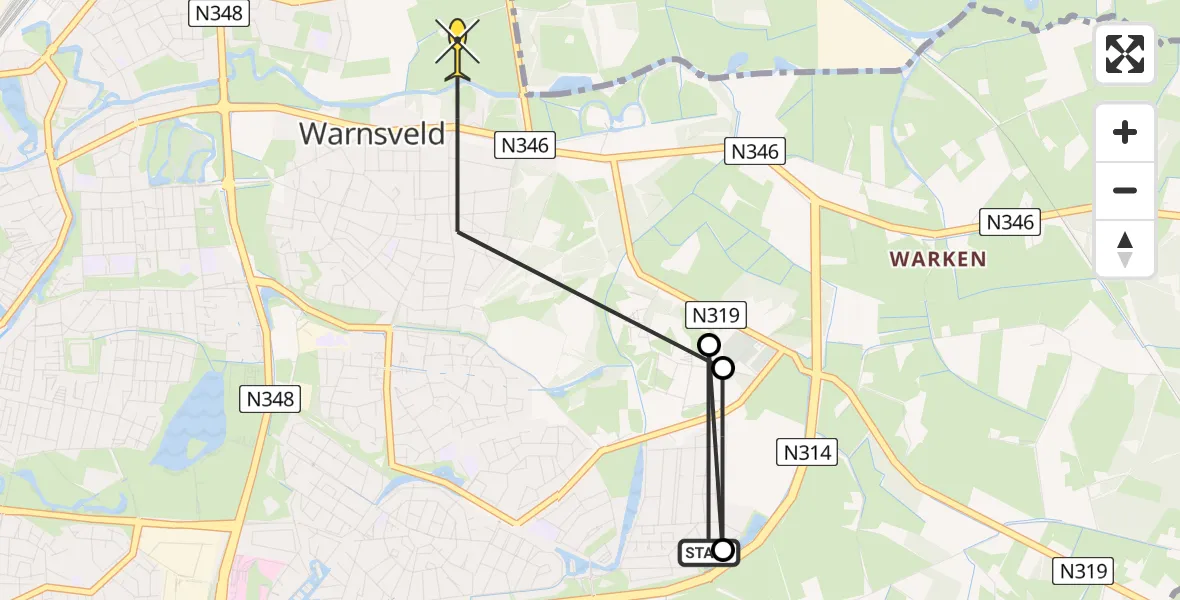 Routekaart van de vlucht: Politieheli naar Zutphen