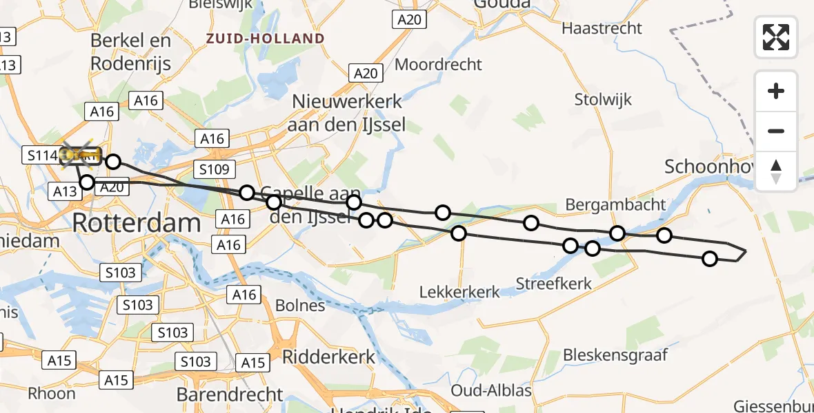 Vluchtroute Traumahelikopter Rotterdam The Hague Airport - Rotterdam The Hague Airport, 24 juni 2023, 08:16