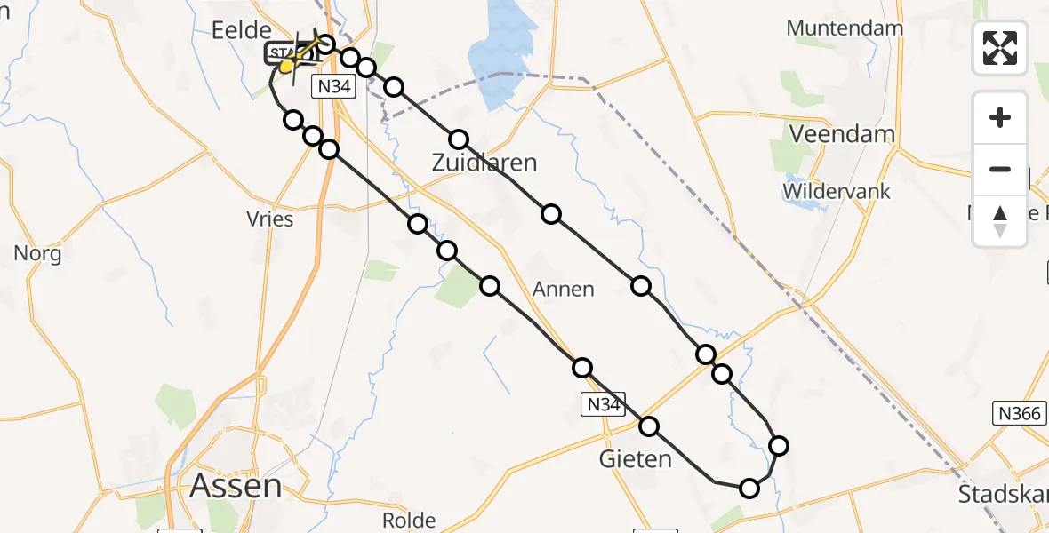 Routekaart van de vlucht: Lifeliner 4 naar Groningen Airport Eelde