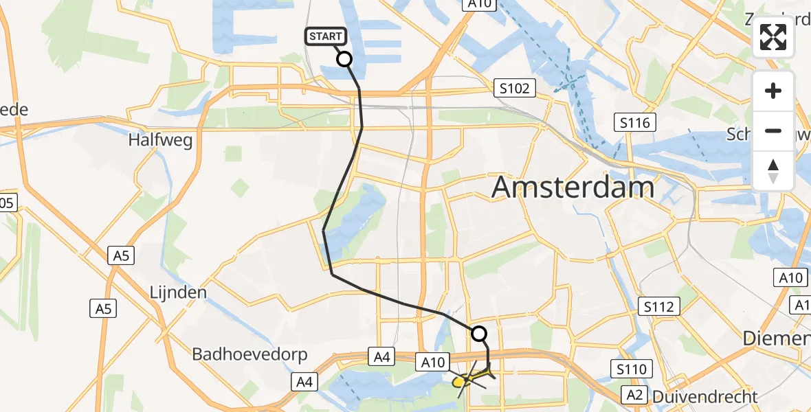 Routekaart van de vlucht: Lifeliner 1 naar VU Medisch Centrum Amsterdam