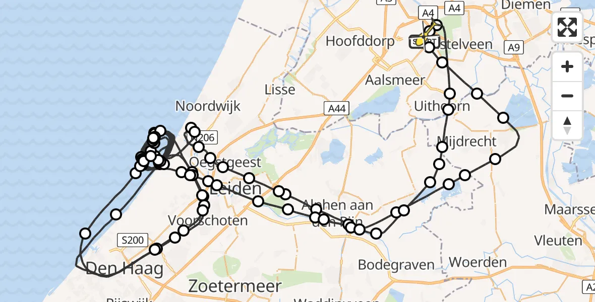 Routekaart van de vlucht: Politieheli naar Schiphol