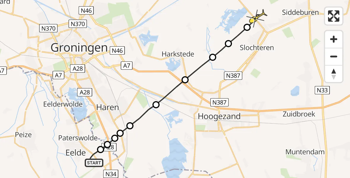 Routekaart van de vlucht: Lifeliner 4 naar Schildwolde