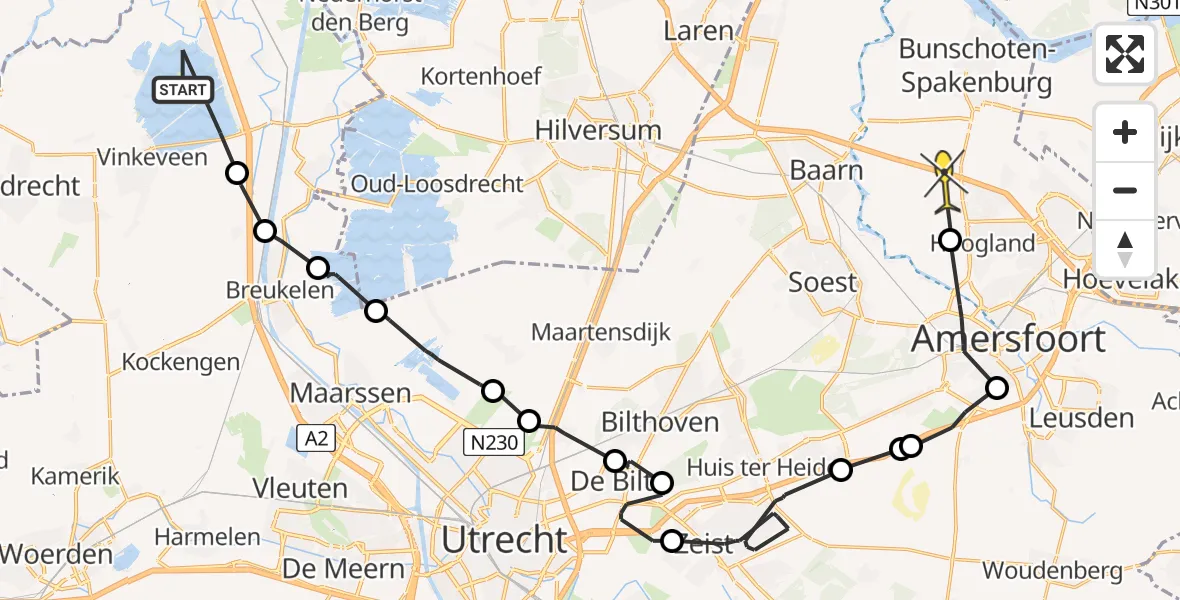 Routekaart van de vlucht: Politieheli naar Hoogland