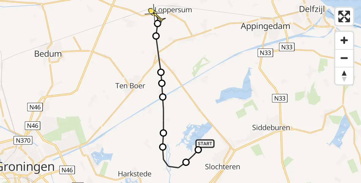 Routekaart van de vlucht: Lifeliner 4 naar Loppersum