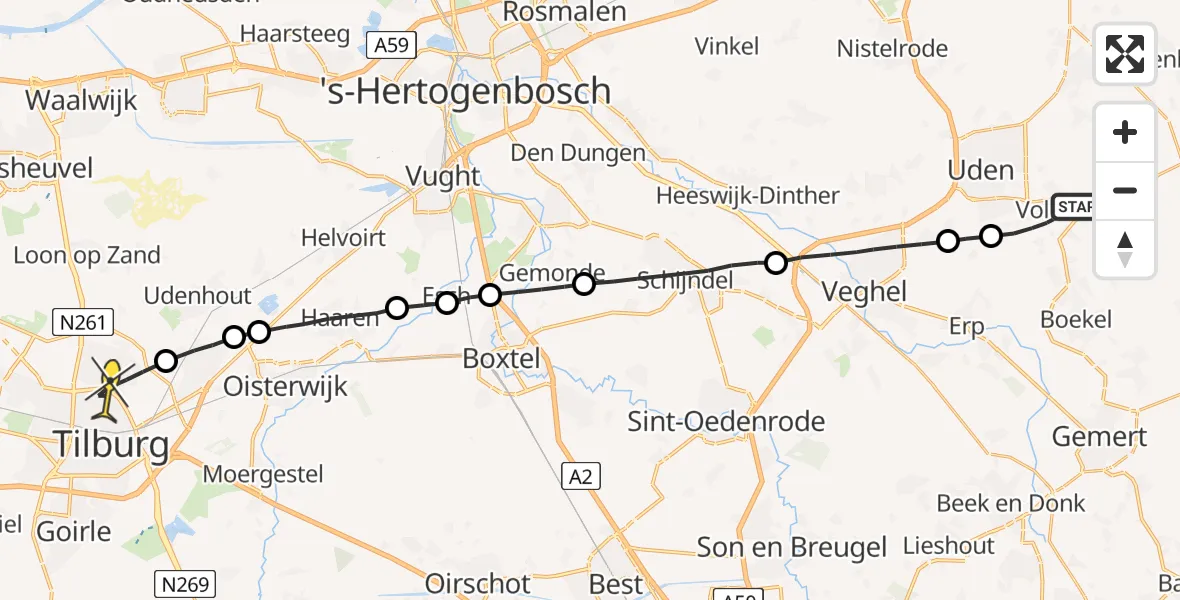 Routekaart van de vlucht: Lifeliner 3 naar Tilburg