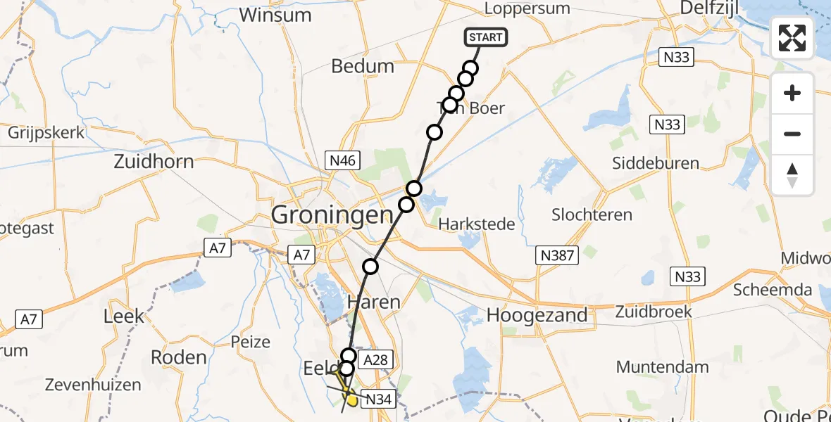 Routekaart van de vlucht: Lifeliner 4 naar Groningen Airport Eelde