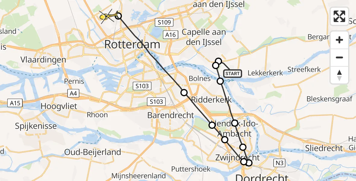 Routekaart van de vlucht: Lifeliner 2 naar Rotterdam The Hague Airport