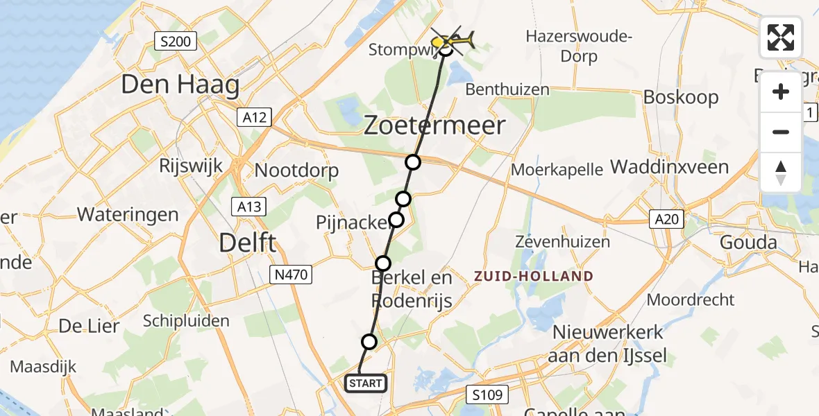 Routekaart van de vlucht: Lifeliner 2 naar Zoeterwoude