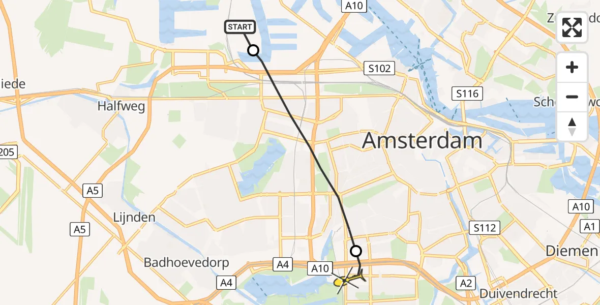 Routekaart van de vlucht: Lifeliner 1 naar VU Medisch Centrum Amsterdam