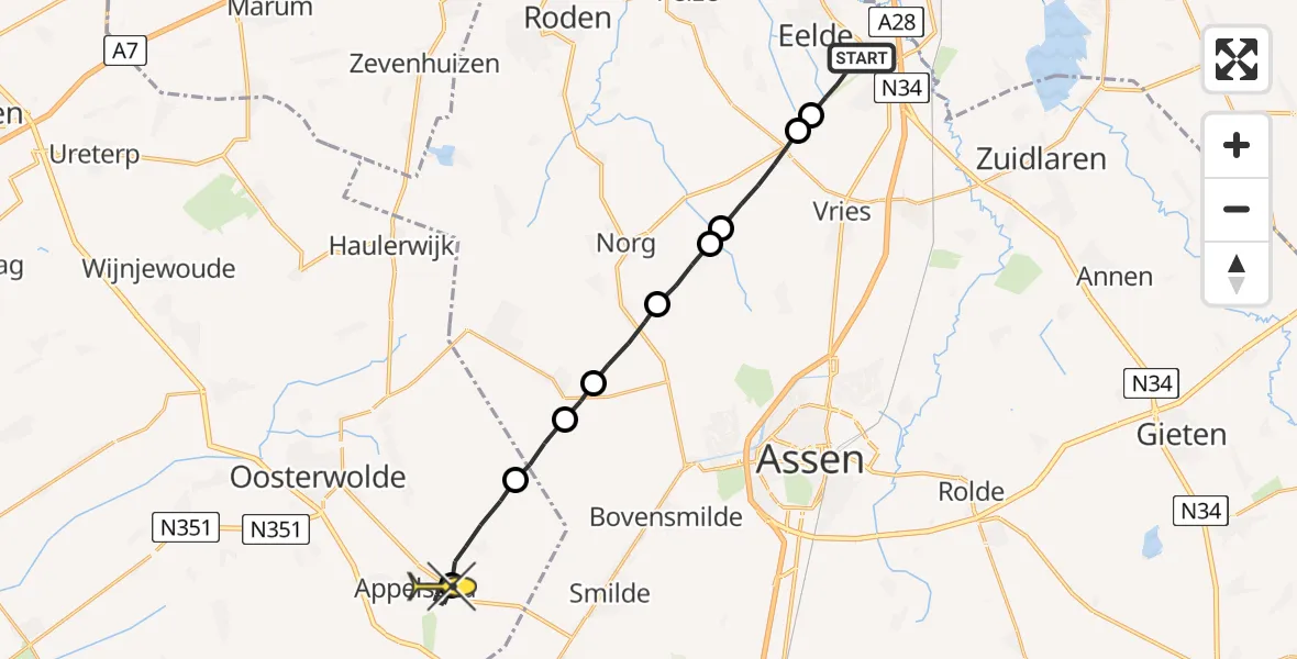 Routekaart van de vlucht: Lifeliner 4 naar Appelscha