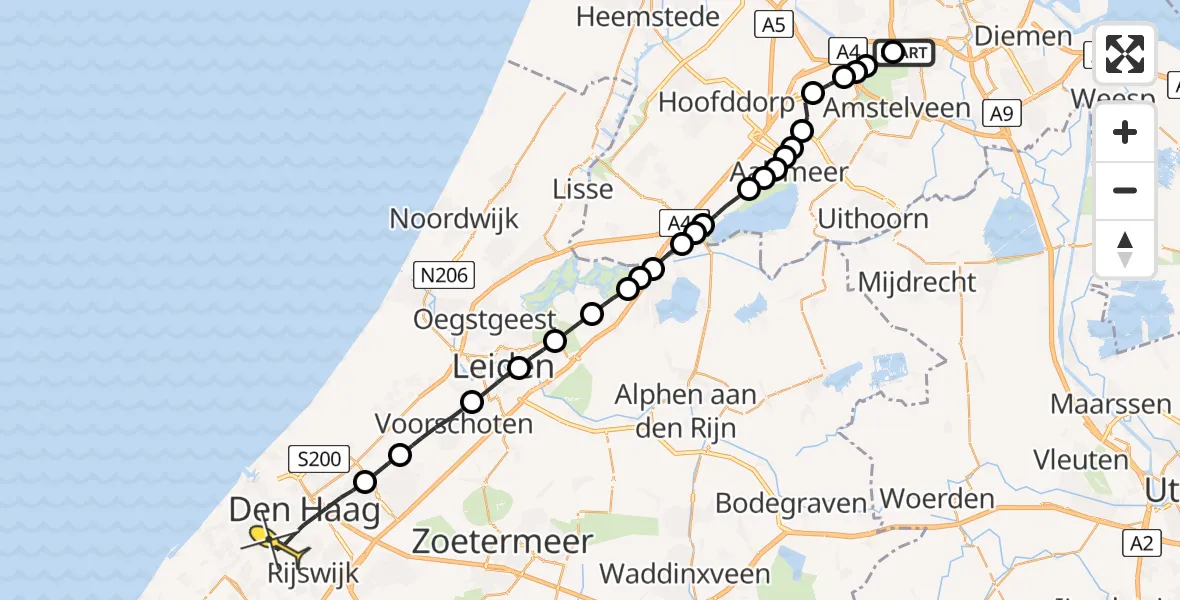 Routekaart van de vlucht: Lifeliner 1 naar Den Haag