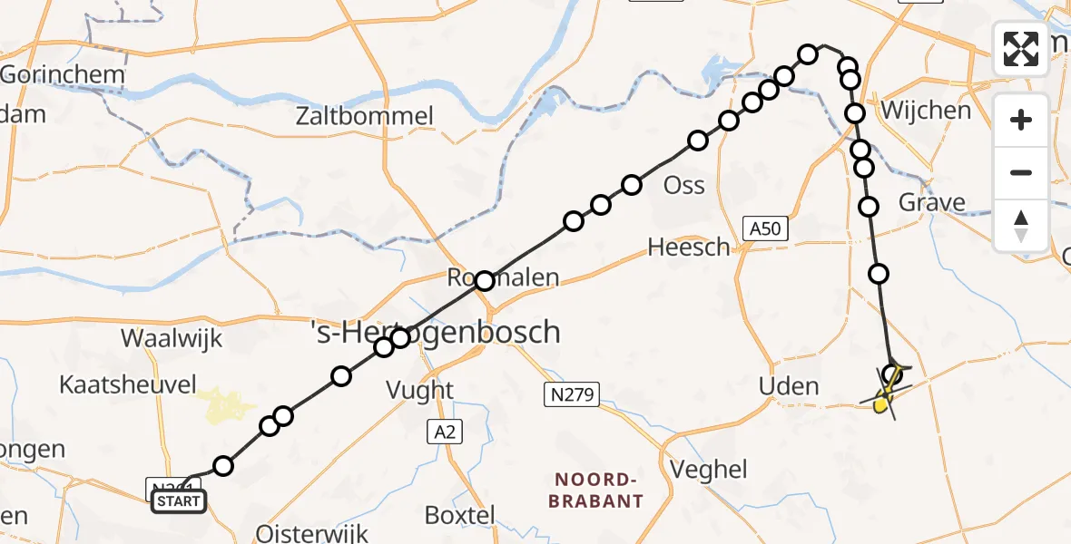 Routekaart van de vlucht: Lifeliner 3 naar Vliegbasis Volkel