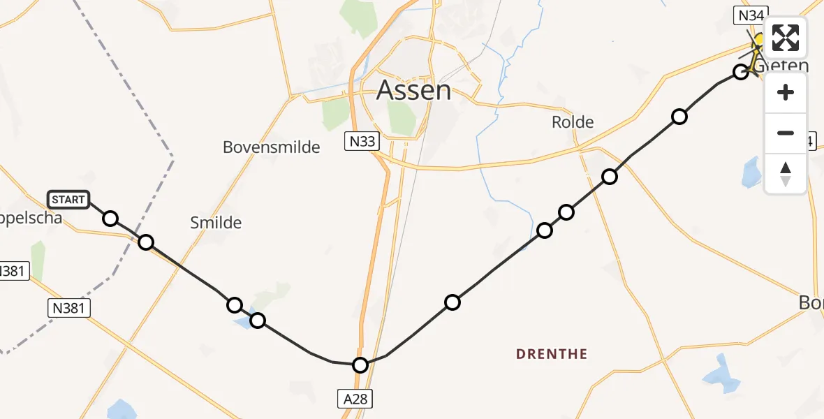 Routekaart van de vlucht: Lifeliner 4 naar Gieten