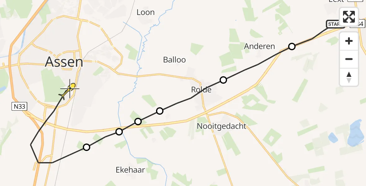 Routekaart van de vlucht: Lifeliner 4 naar Assen