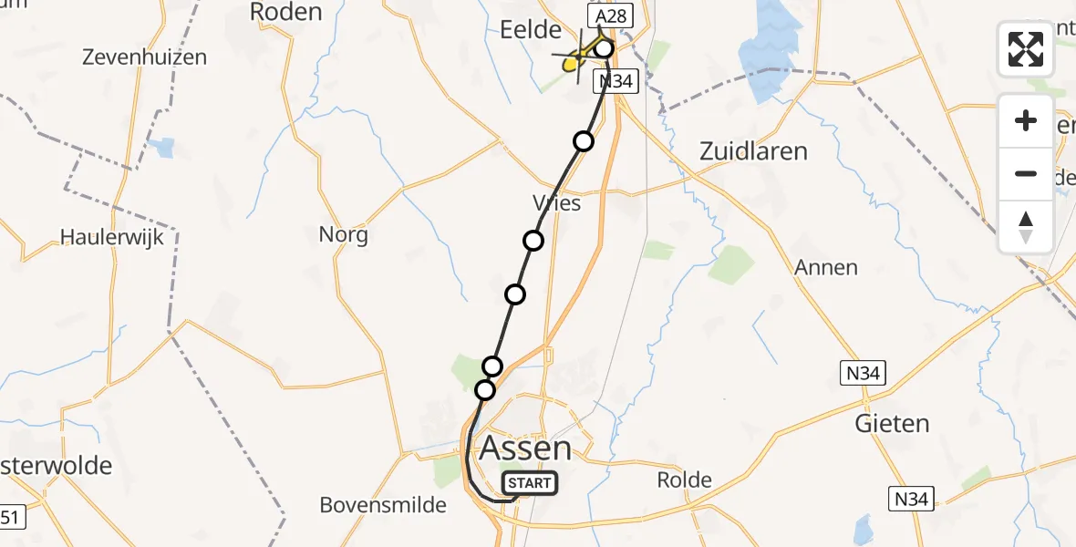 Routekaart van de vlucht: Lifeliner 4 naar Groningen Airport Eelde