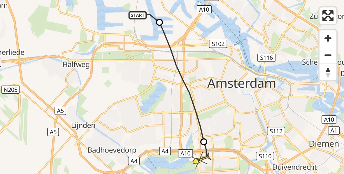 Routekaart van de vlucht: Lifeliner 1 naar VU Medisch Centrum Amsterdam