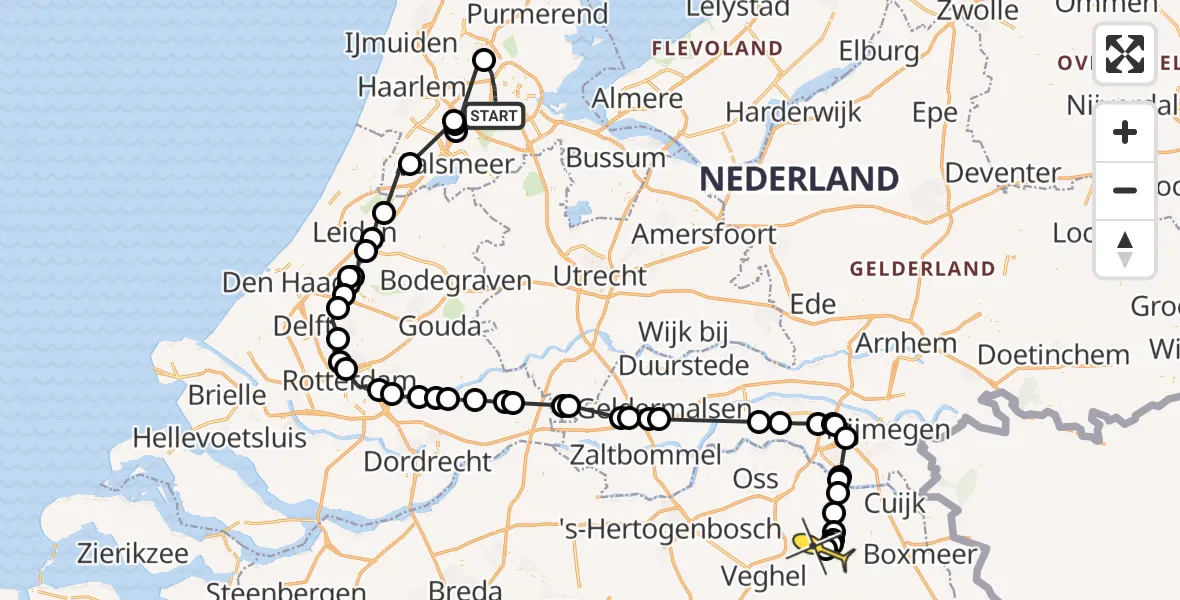 Routekaart van de vlucht: Politieheli naar Vliegbasis Volkel