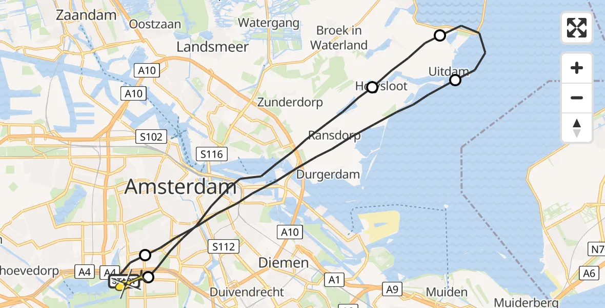 Routekaart van de vlucht: Lifeliner 1 naar VU Medisch Centrum Amsterdam