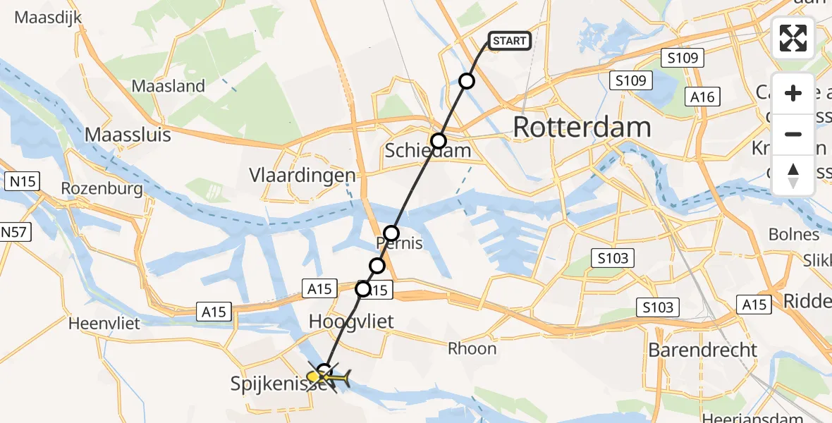 Routekaart van de vlucht: Lifeliner 2 naar Spijkenisse